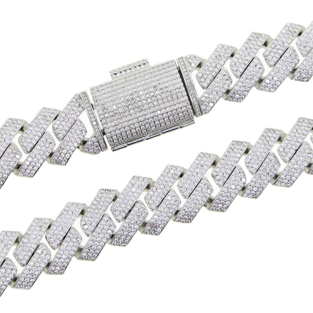 New Iced Out Bling 19mm Cuban Chain Necklace Two Tone Color Rectangle CZ Cubic Zirconia Miami Necklaces Men Hip Hop Jewelry