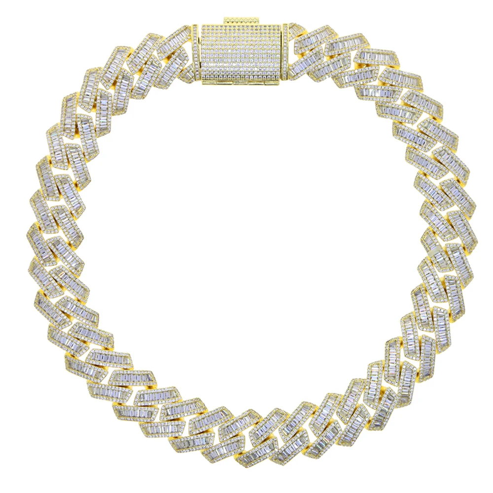 New Iced Out Bling 19mm Cuban Chain Necklace Two Tone Color Rectangle CZ Cubic Zirconia Miami Necklaces Men Hip Hop Jewelry