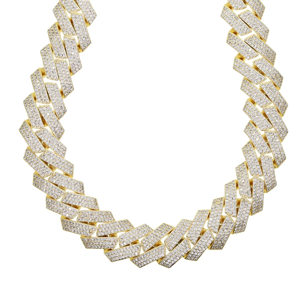 New Iced Out Bling 19mm Cuban Chain Necklace Two Tone Color Rectangle CZ Cubic Zirconia Miami Necklaces Men Hip Hop Jewelry