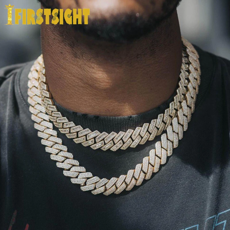 New Iced Out Bling 19mm Cuban Chain Necklace Two Tone Color Rectangle CZ Cubic Zirconia Miami Necklaces Men Hip Hop Jewelry