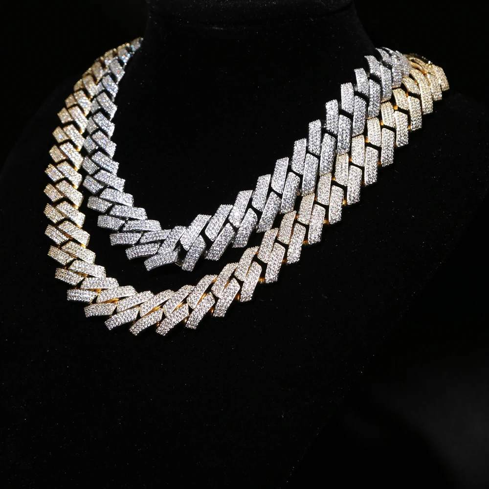 New Iced Out Bling 19mm Cuban Chain Necklace Two Tone Color Rectangle CZ Cubic Zirconia Miami Necklaces Men Hip Hop Jewelry