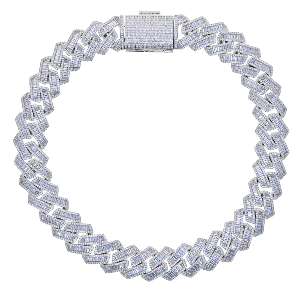New Iced Out Bling 19mm Cuban Chain Necklace Two Tone Color Rectangle CZ Cubic Zirconia Miami Necklaces Men Hip Hop Jewelry