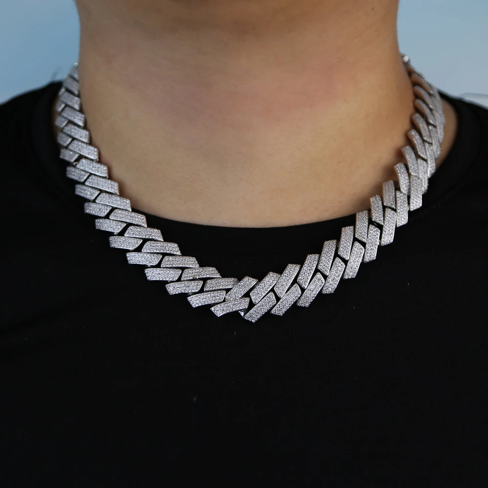 New Iced Out Bling 19mm Cuban Chain Necklace Two Tone Color Rectangle CZ Cubic Zirconia Miami Necklaces Men Hip Hop Jewelry