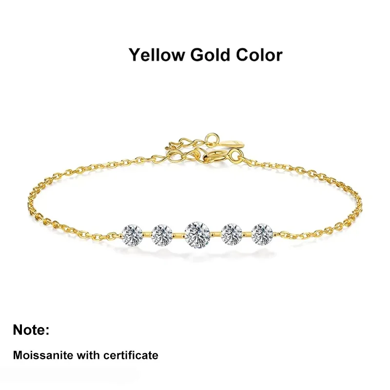 NeeTim Full Moissanite Bracelets for Women S925 Sterling Silver Lab Diamond Plated Gold Bracelet Wedding Birthday Party Jewelry