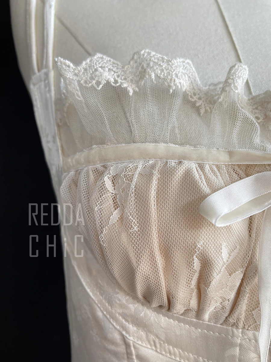 REDDACHiC Medieval Retro Satin Mini Dress & Lace Shorts Coquette Floral Corset Camisole Rompers Date Party Summer Women Clothes