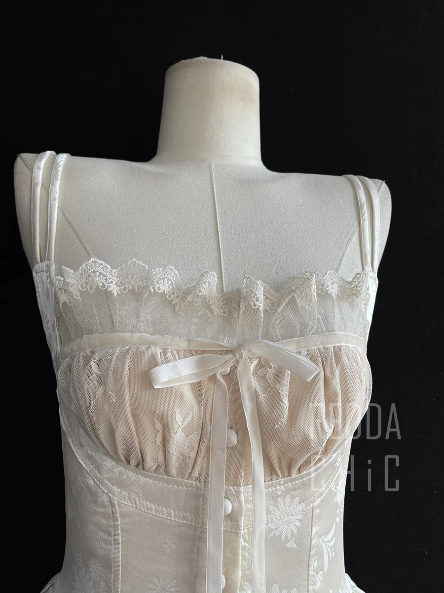 REDDACHiC Medieval Retro Satin Mini Dress & Lace Shorts Coquette Floral Corset Camisole Rompers Date Party Summer Women Clothes
