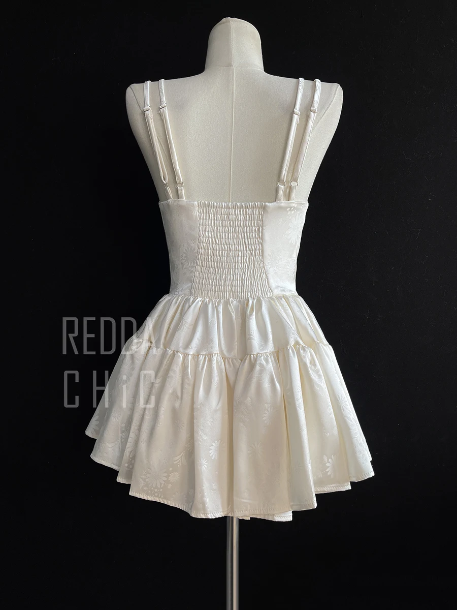 REDDACHiC Medieval Retro Satin Mini Dress & Lace Shorts Coquette Floral Corset Camisole Rompers Date Party Summer Women Clothes