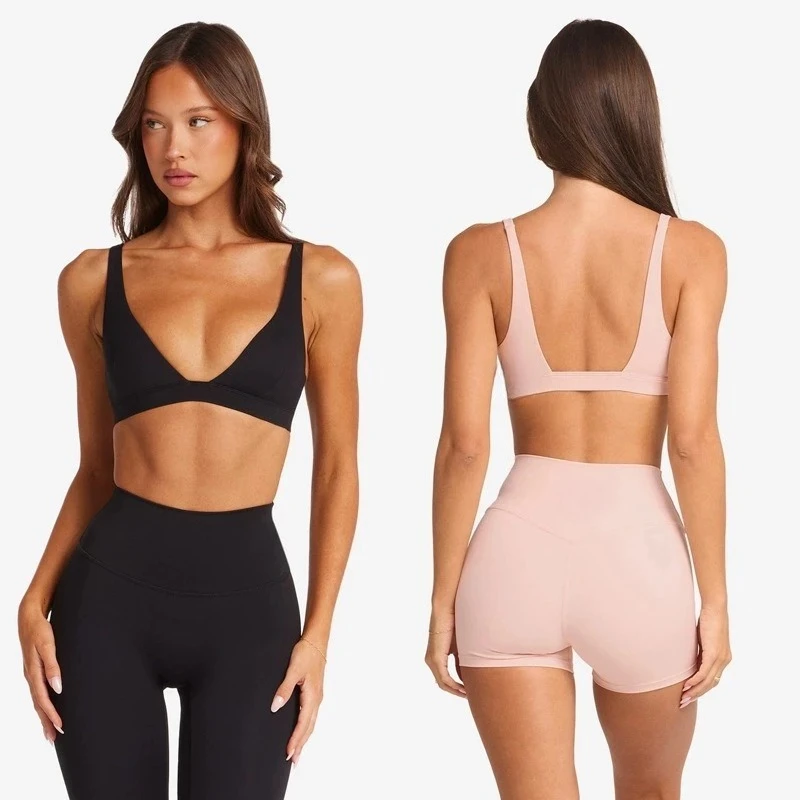 C-B Style V-Neck Sports Bra & High Waist Yoga Shorts/Leggings Set Women's Fitness Gym Pilates Activewear Workout Sportswear