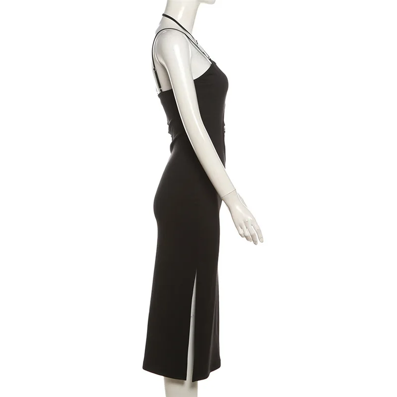 AltGoth Sexy Hollow Out Dress Women Mall Gothic Aesthetic Sleeveless Bodycon Dress Streetwear Elegant Evening Party Dress Female
