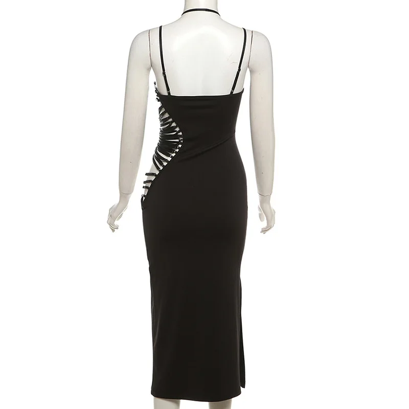 AltGoth Sexy Hollow Out Dress Women Mall Gothic Aesthetic Sleeveless Bodycon Dress Streetwear Elegant Evening Party Dress Female