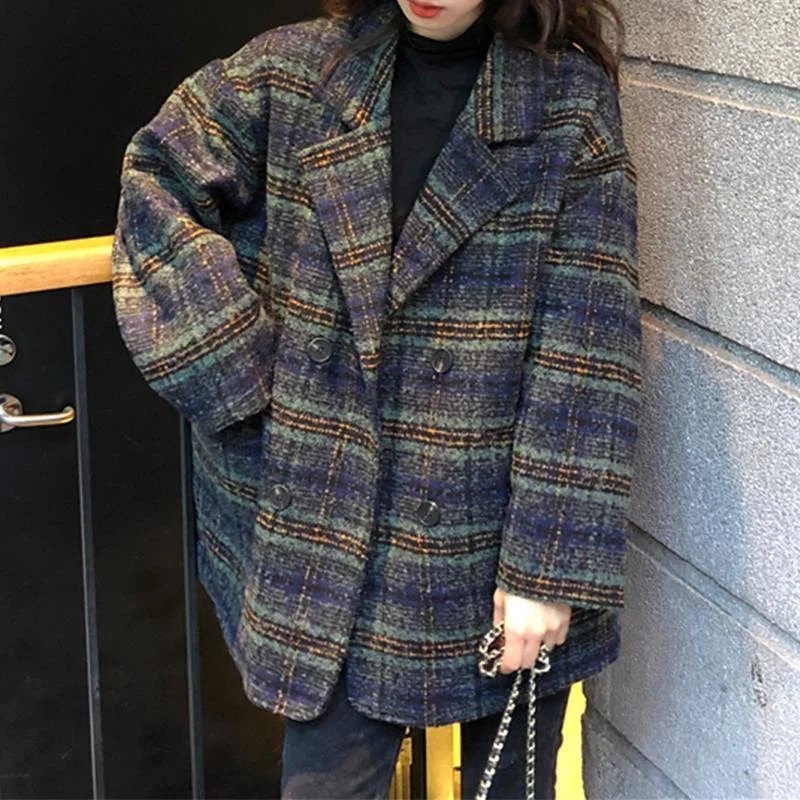 Checkered Coat for Women 2025 Spring New Korean Edition Retro Western Style Reduced Age Small Fragrant Whisper Coat for Women WF