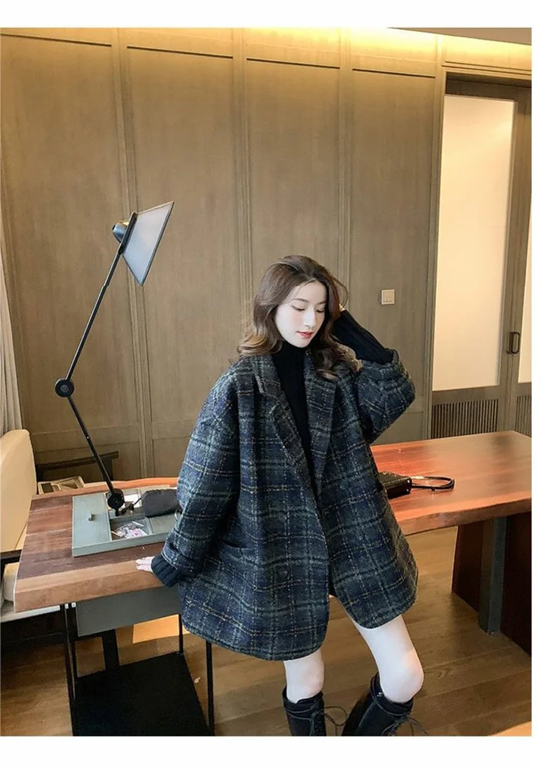 Checkered Coat for Women 2025 Spring New Korean Edition Retro Western Style Reduced Age Small Fragrant Whisper Coat for Women WF