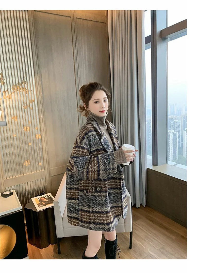 Checkered Coat for Women 2025 Spring New Korean Edition Retro Western Style Reduced Age Small Fragrant Whisper Coat for Women WF