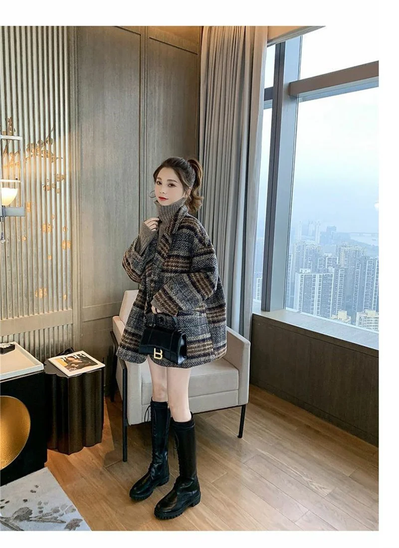 Checkered Coat for Women 2025 Spring New Korean Edition Retro Western Style Reduced Age Small Fragrant Whisper Coat for Women WF