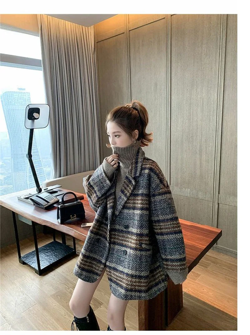 Checkered Coat for Women 2025 Spring New Korean Edition Retro Western Style Reduced Age Small Fragrant Whisper Coat for Women WF