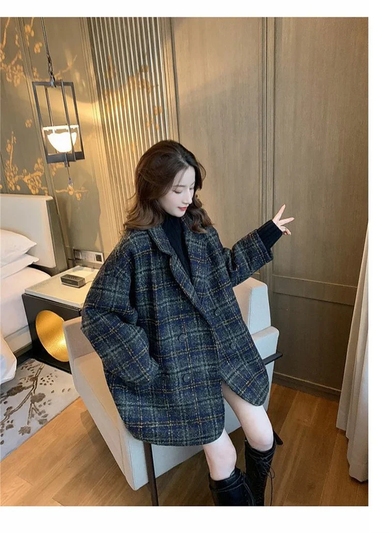 Checkered Coat for Women 2025 Spring New Korean Edition Retro Western Style Reduced Age Small Fragrant Whisper Coat for Women WF