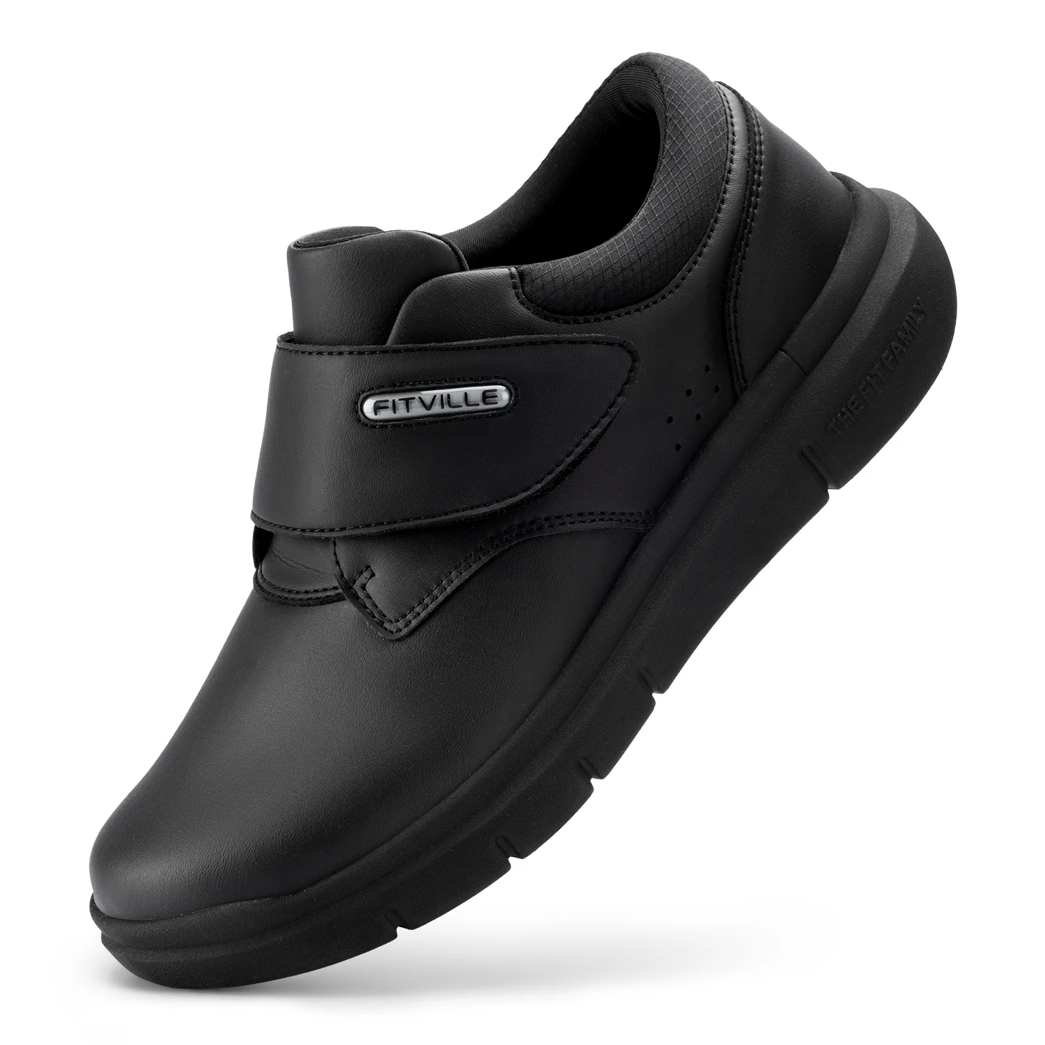 FitVille Extra Wide Men's Shoes Leather Diabetic Shoes Walking for Elder Orthopedic Toes Swollen Feet Non-Slip Arch Support