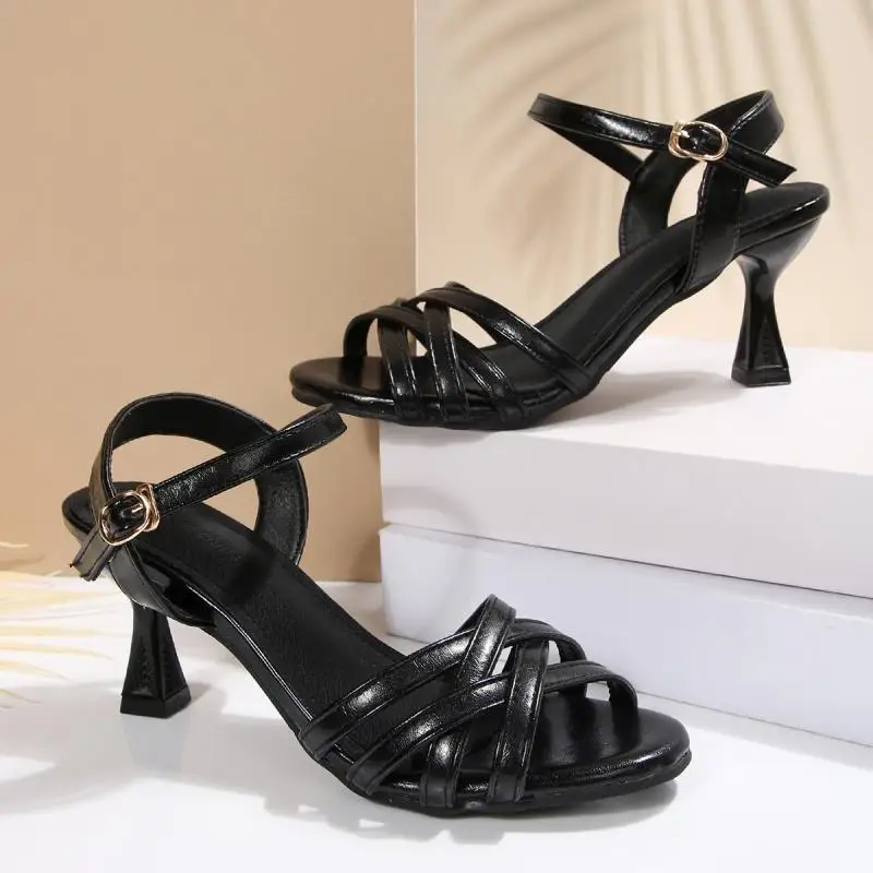 Sexy Cross Strap High Heel Red Sandals Women Summer 2026 Kitten Heel Latin Sandals Plus Size 45 Vintage Burgundy Shoes for Woman