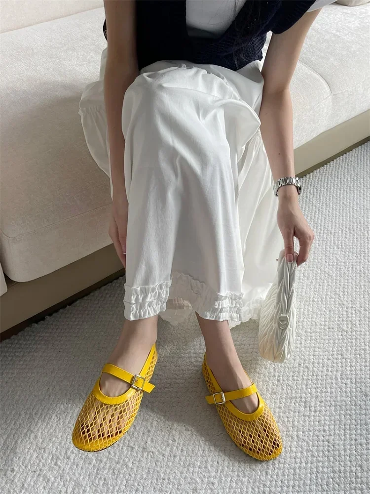 Summer Cosy Mesh Heels Women Flat Shoes Designer Fashion Round Toe Buckle Strap Casual Outdoor Dress Sandals
