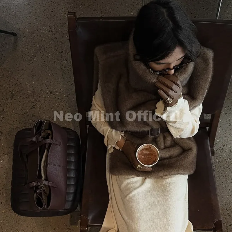 Neo Mint 2025 Brand Fashion Faux Fur Sable Vest Crop Top Autumn Winter Turtleneck Eco Mink Fur Tank Tops Sleeveless Jacket Coat