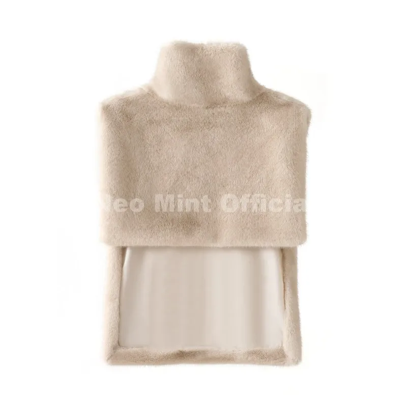 Neo Mint 2025 Brand Fashion Faux Fur Sable Vest Crop Top Autumn Winter Turtleneck Eco Mink Fur Tank Tops Sleeveless Jacket Coat