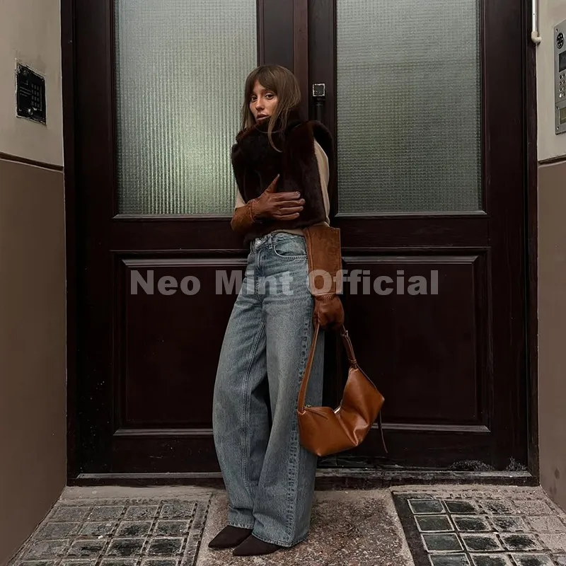 Neo Mint 2025 Brand Fashion Faux Fur Sable Vest Crop Top Autumn Winter Turtleneck Eco Mink Fur Tank Tops Sleeveless Jacket Coat