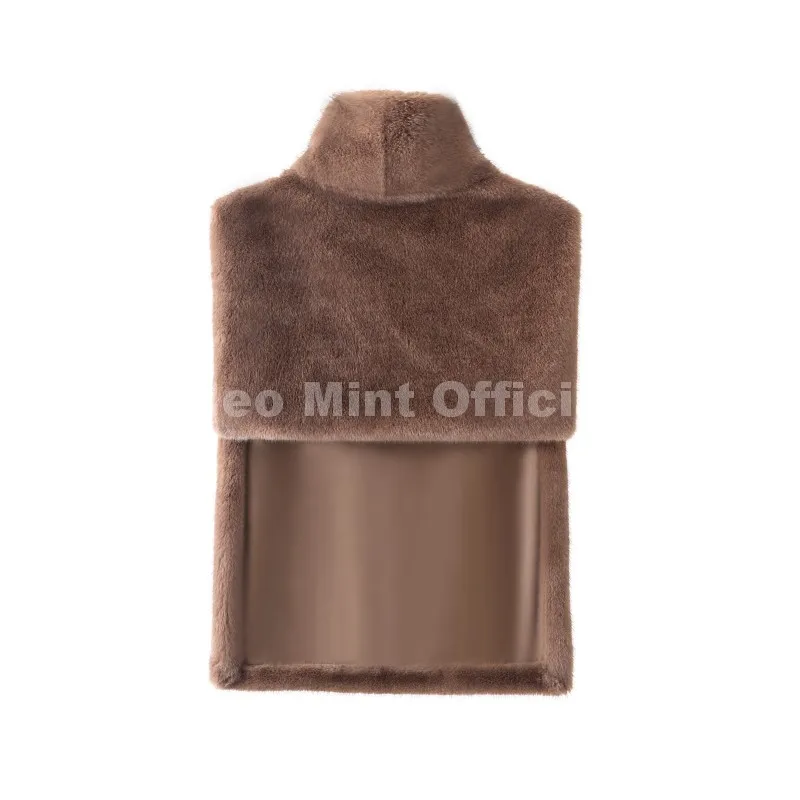 Neo Mint 2025 Brand Fashion Faux Fur Sable Vest Crop Top Autumn Winter Turtleneck Eco Mink Fur Tank Tops Sleeveless Jacket Coat