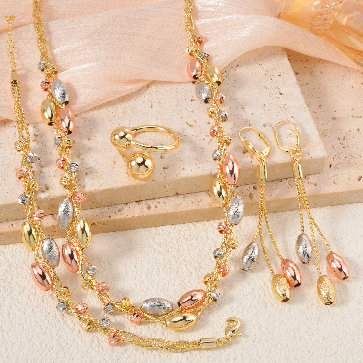 Pearl Pendant 4pcs Jewelry Set Colorful Beads Necklace Bracelet Earrings Ring Bridal Wedding Set Luxury Jewelry Accessories