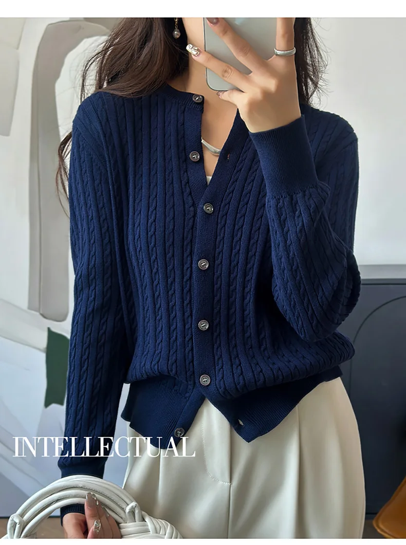 YTFidio 100% Cotton Women O-neck Twisted Flower Solid Cardigan Luxury Designer Clothing Woman Pullover Female Tops 392
