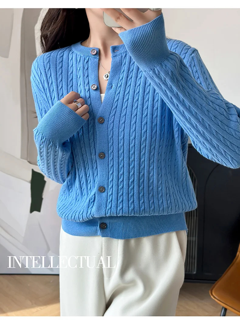YTFidio 100% Cotton Women O-neck Twisted Flower Solid Cardigan Luxury Designer Clothing Woman Pullover Female Tops 392