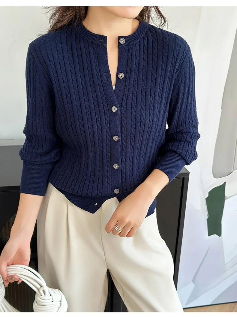 YTFidio 100% Cotton Women O-neck Twisted Flower Solid Cardigan Luxury Designer Clothing Woman Pullover Female Tops 392