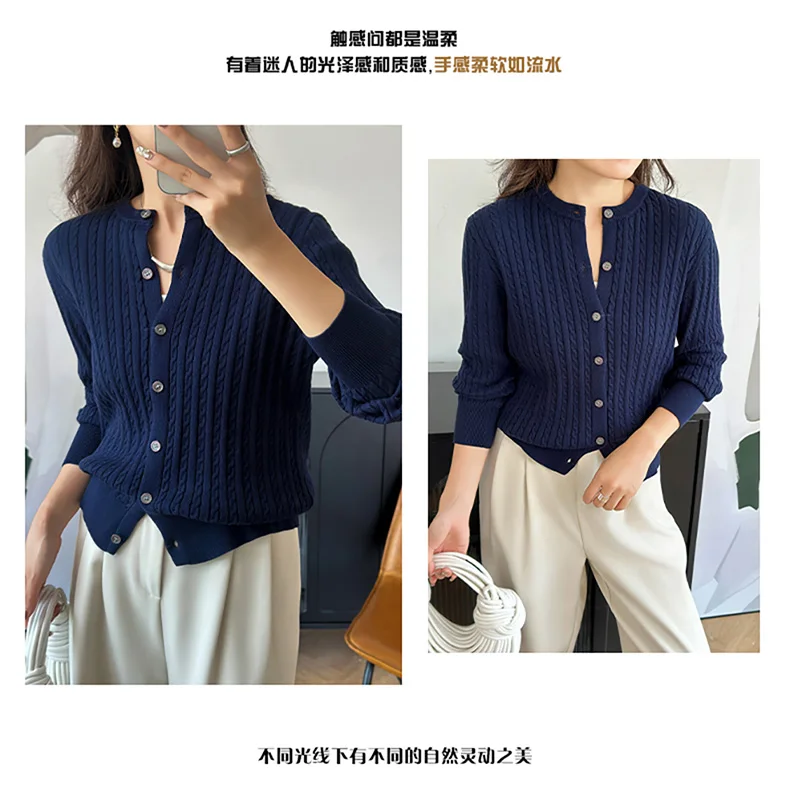 YTFidio 100% Cotton Women O-neck Twisted Flower Solid Cardigan Luxury Designer Clothing Woman Pullover Female Tops 392