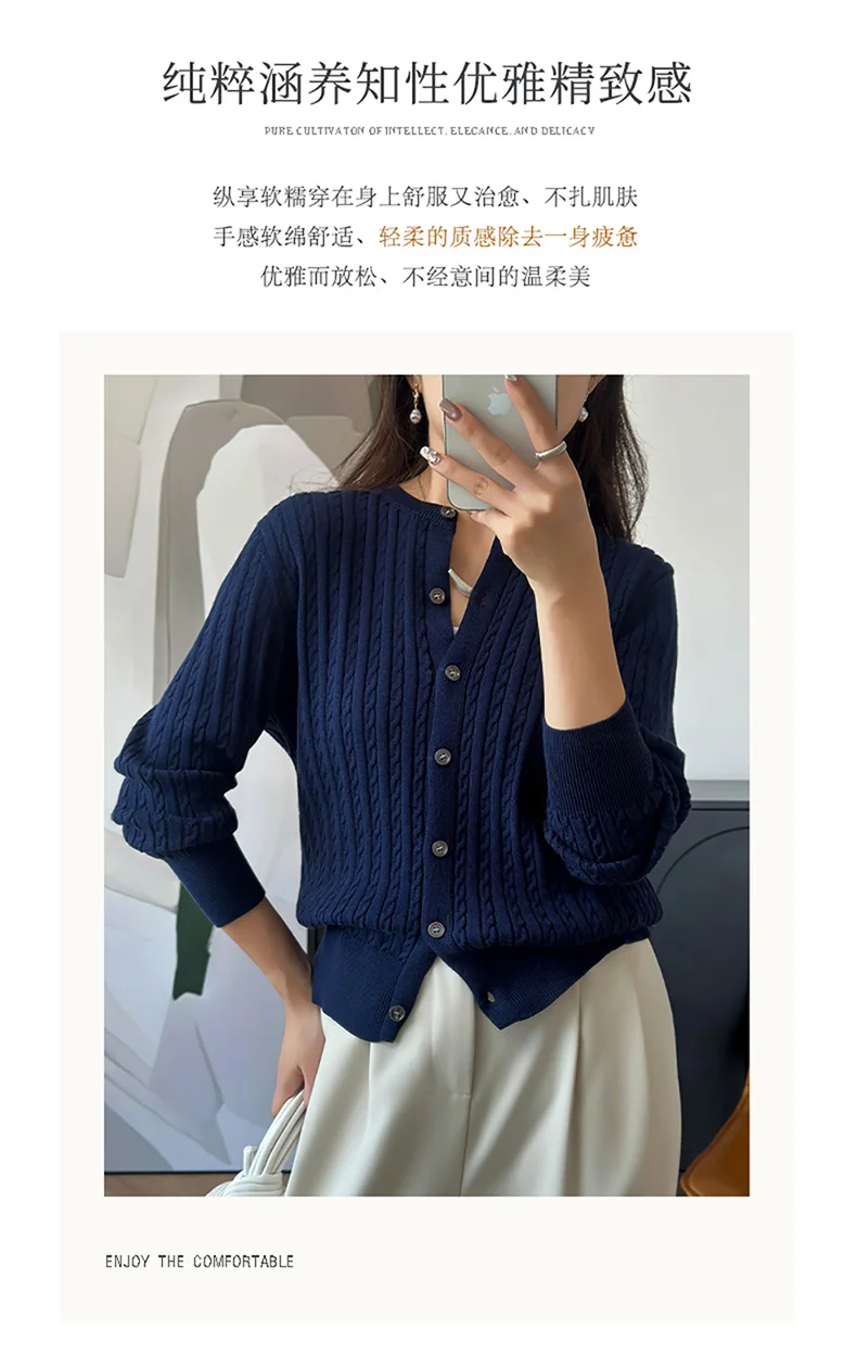 YTFidio 100% Cotton Women O-neck Twisted Flower Solid Cardigan Luxury Designer Clothing Woman Pullover Female Tops 392