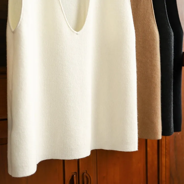 V-neck loose 100% pure cashmere vest vest ladies soft waxy knitted white temperament sleeveless top.