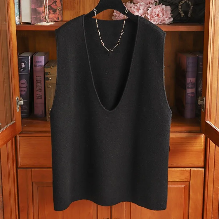 V-neck loose 100% pure cashmere vest vest ladies soft waxy knitted white temperament sleeveless top.