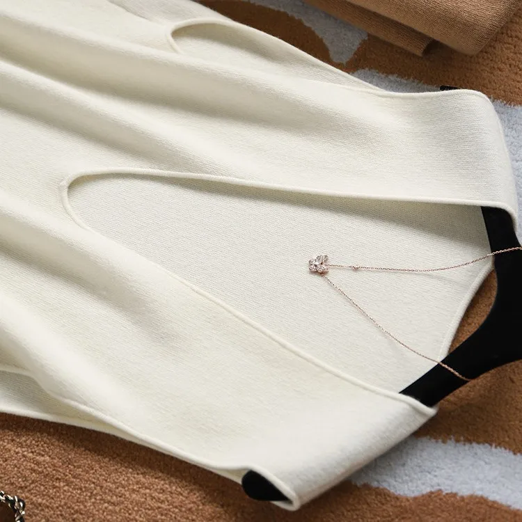 V-neck loose 100% pure cashmere vest vest ladies soft waxy knitted white temperament sleeveless top.