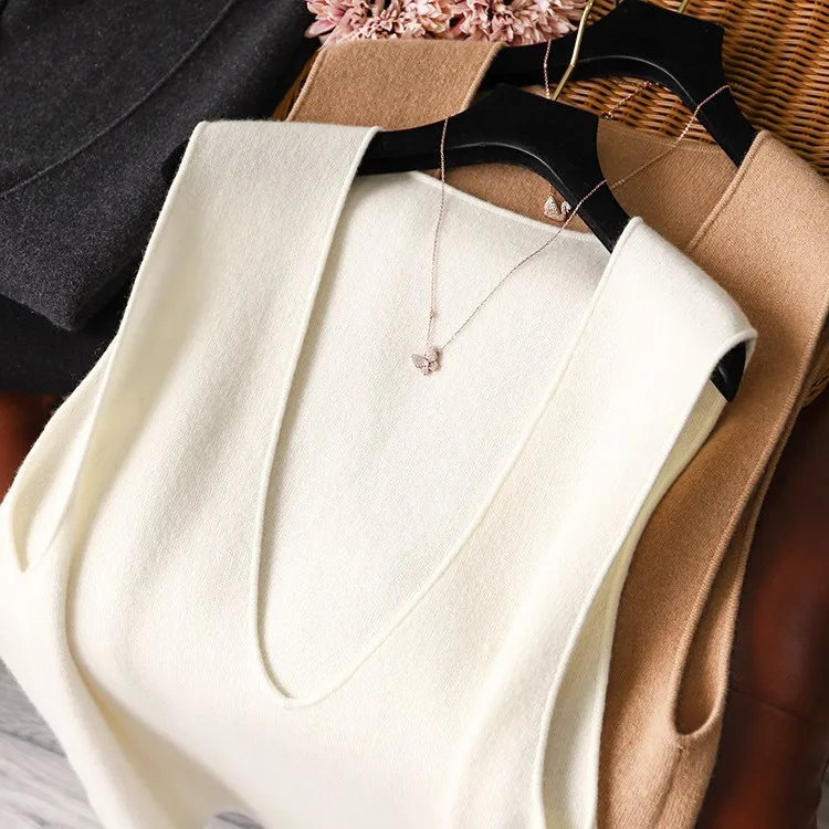 V-neck loose 100% pure cashmere vest vest ladies soft waxy knitted white temperament sleeveless top.