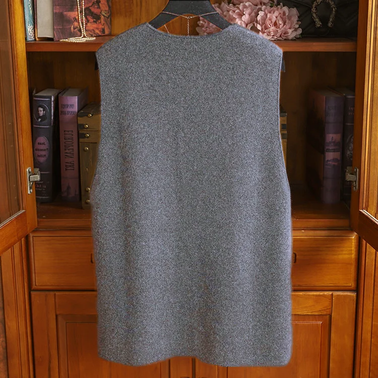 V-neck loose 100% pure cashmere vest vest ladies soft waxy knitted white temperament sleeveless top.