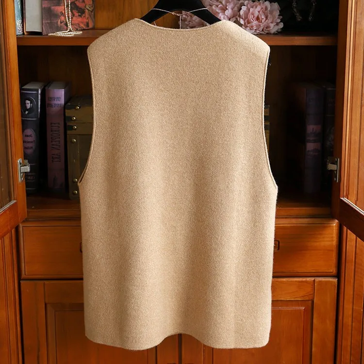 V-neck loose 100% pure cashmere vest vest ladies soft waxy knitted white temperament sleeveless top.