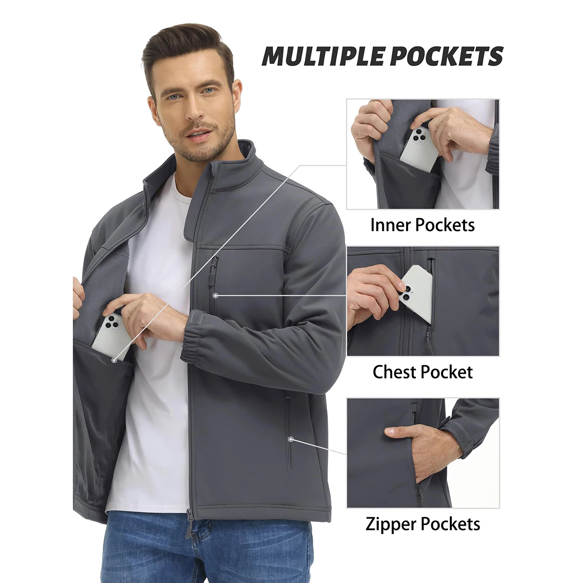 TACVASEN Men's Waterproof Outdoor Hiking Jacket Full Zip Windproof Fleece Lining Warm Fall Winter Work Casual Jackets