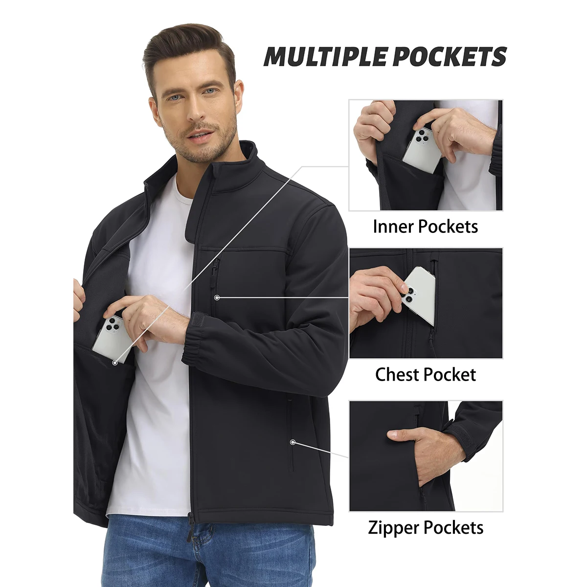 TACVASEN Men's Waterproof Outdoor Hiking Jacket Full Zip Windproof Fleece Lining Warm Fall Winter Work Casual Jackets