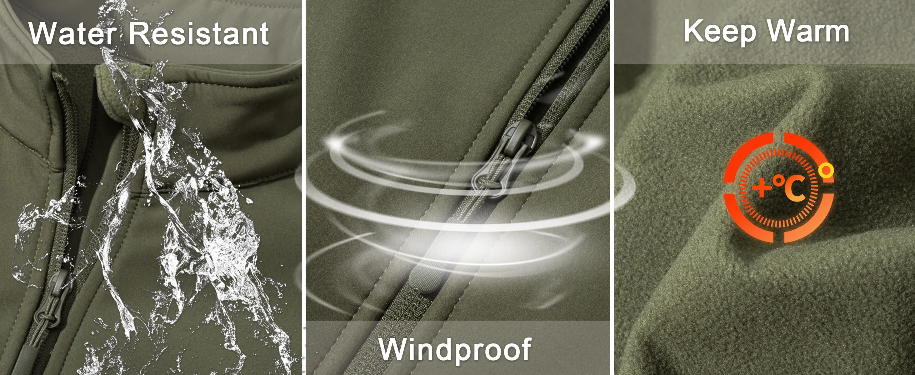 TACVASEN Men's Waterproof Outdoor Hiking Jacket Full Zip Windproof Fleece Lining Warm Fall Winter Work Casual Jackets