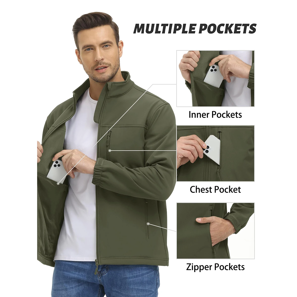TACVASEN Men's Waterproof Outdoor Hiking Jacket Full Zip Windproof Fleece Lining Warm Fall Winter Work Casual Jackets