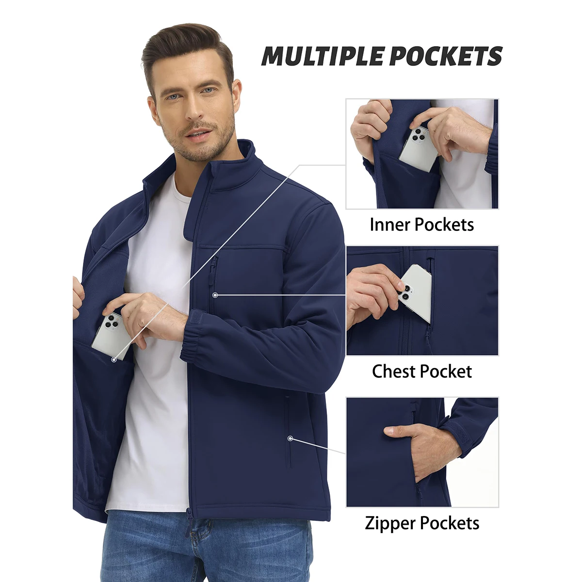 TACVASEN Men's Waterproof Outdoor Hiking Jacket Full Zip Windproof Fleece Lining Warm Fall Winter Work Casual Jackets