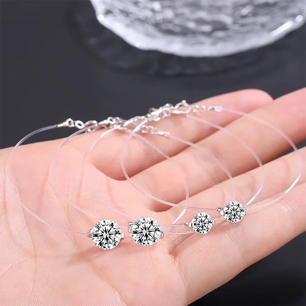 IGOTOS 6/8/9mm Moissanite Bracelet for Women Transparent Fishing Line Diamond Hand Chain S925 Sterling Silver Certified Jewelry