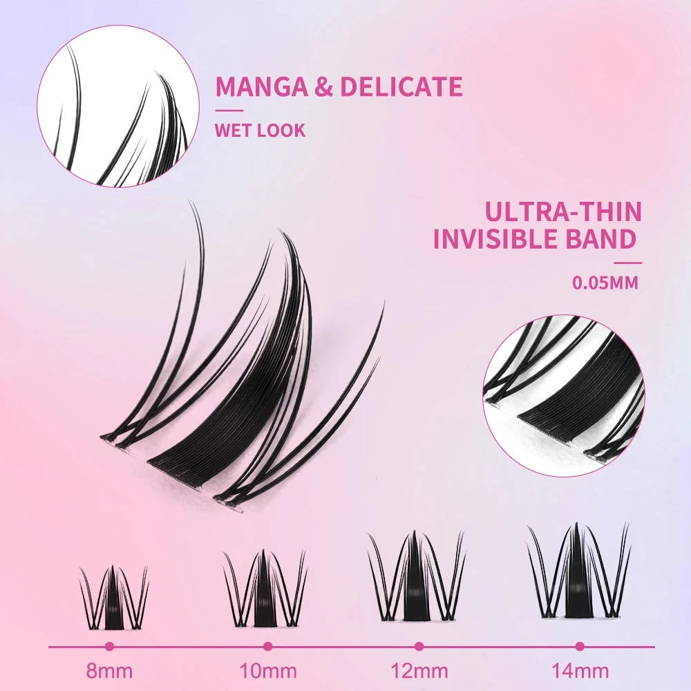 uCoolMe Lashes Short Fairy Venus Flora 8-14mm Lashes Cluster with Lash Glue Tweezers DIY Long Lasting Waterproof Lash Extension