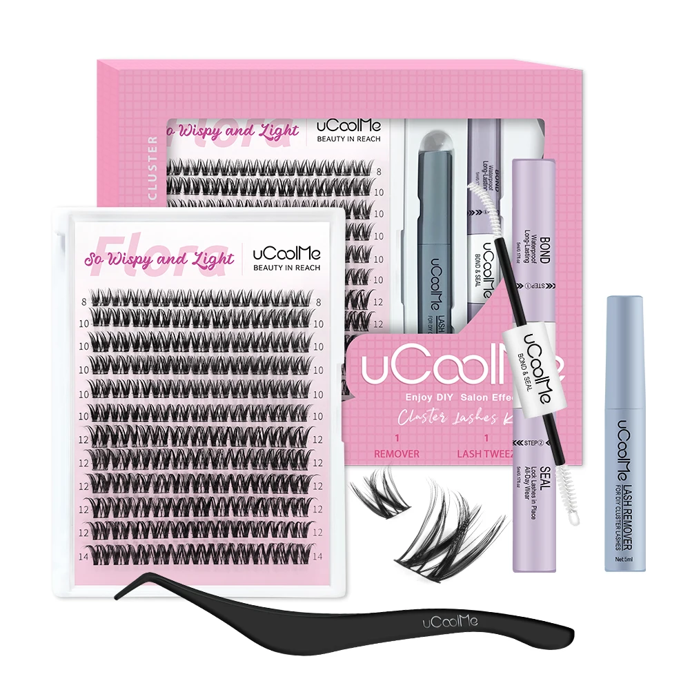 uCoolMe Lashes Short Fairy Venus Flora 8-14mm Lashes Cluster with Lash Glue Tweezers DIY Long Lasting Waterproof Lash Extension
