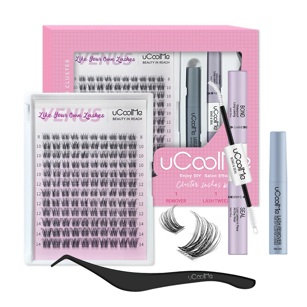 uCoolMe Lashes Short Fairy Venus Flora 8-14mm Lashes Cluster with Lash Glue Tweezers DIY Long Lasting Waterproof Lash Extension