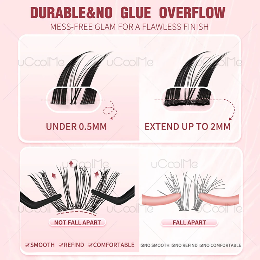 uCoolMe Lashes Short Fairy Venus Flora 8-14mm Lashes Cluster with Lash Glue Tweezers DIY Long Lasting Waterproof Lash Extension