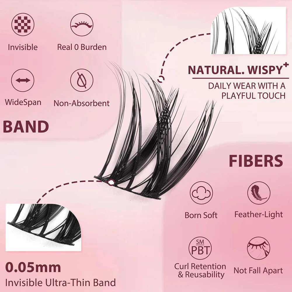 uCoolMe Lashes Short Fairy Venus Flora 8-14mm Lashes Cluster with Lash Glue Tweezers DIY Long Lasting Waterproof Lash Extension